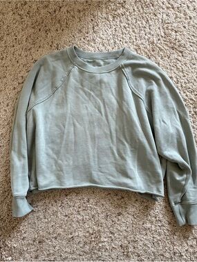 aerie Vintage Crewneck Cropped Sweater Oversized Fit Soft Green Size M